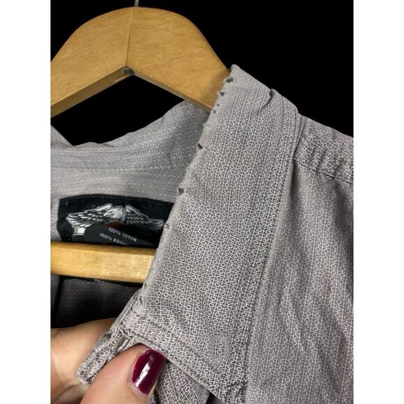 Harley Davidson Shirt Size XL Button Down Mens Gray Biker Grunge Spell Out - Picture 11 of 13